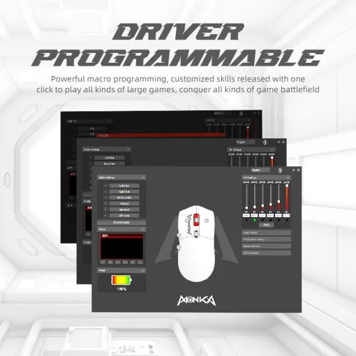 Cod. K:264 Mouse MONKA GURU G995W RGB Tri-modo Wireless (2.4G &amp; BT 5.2) + cable / 26.000 DPI / Chip PixArt PAW3395 / 6 botones / Peso (58g) / 100% PTFE (pie) / Bat. 300mAh(hasta 50H) / Dedicado: P/Gamer PRO/Usuario PRO