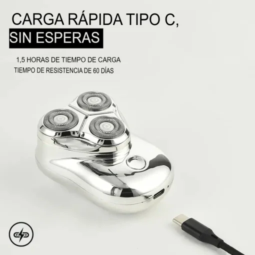 Cod. 1043 Afeitadora portátil Hyundai PHT-047 BK / 2W / 3D / Bat. 600 mAh / USB-C / Carga 1.5H / 8000 RPM / resistente al agua (IPX7)