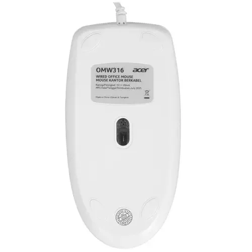 Cod. 294  Mouse ACER OMW316 Office / 3 botones / &Oacute;ptico 1200DPI / ergon&oacute;mico / Plug &amp; Play / Cable 1.5 m, USB