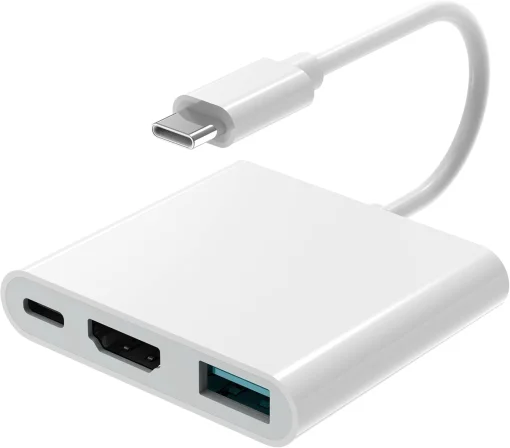 Cod. 475 Adaptador multipuertos 3en1 INS HU-352 de USB-C a 1*P/Salida HDMI 4K + 1*P/USB 3.0 + 1*P/USB-C (PD) / blanco