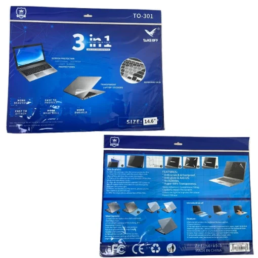 Cod. 746 Kit Protector para Laptop 14.6&quot; 3en1 TO-301 / Protector de Pantalla + Protector de Teclado + Protector de Tapa o Skin Transparente