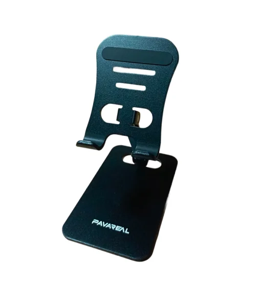Cod. 321 Soporte Pavareal T10 P/Celular y Tablet 4" hasta 13" / giratorio 360&deg;, Ajuste libre, plegable / Material: Aluminio / black