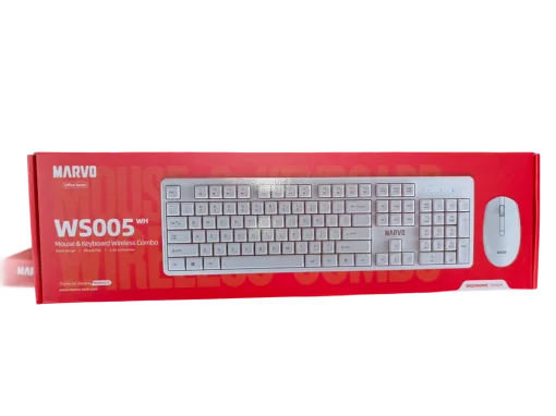 Cod. 250 Kit Marvo Wireless WS005 WH, Teclado + Mouse óptico 1600DPI, 4 botones / 2.4GHz / F. Multimedia / Silencioso / Ergonómico