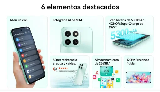 Cod. 300 HONOR X6c / 256GB Rom / 6GB Ram / LTE (Dual SIM) / 6.61" HD+ 120 Hz / Cam. Dual 50MP + 2MP, 5MP Frontal / MagicOS 9 (Android 15) / Bater&iacute;a 5.300 mAh / Blanco Lunar