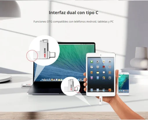 Cod. 230 Flash Memory HIKSEMI SYNC E327C 64GB / DUAL USB 3.2 Tipo-A y USB Tipo-C High Speed OTG / impermeable / Metálico Silver