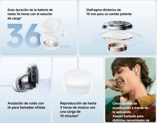 Cod. B:116 Audifonos Redmi Buds 6 Play (Negro) / Bluetooth® 5.4 / Anulación de ruido IA / Bat. 600mAh (36H) / USB-C / 5 modos de ecualización / IPX4