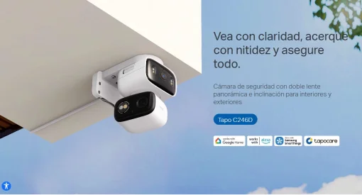 Cod. AT:379 C&aacute;mara Smart exterior/interior TP-Link Tapo C246D Dual 2K 360&deg; / Lente gran angular 125&deg; &amp; Teleobjetivo 6mm / Vista Nocturna Intelig. / Detecci&oacute;n AI (pers. masc. veh.) / Seg. autom&aacute;t. sincronizado / 8 puntos patrulla / Audio bidireccional / So