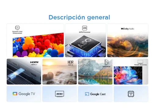 Cod. 117 Smart TV&nbsp;TCL 55" 4K 55P6K HDR 10+ MEMC / Google TV / AiPQ / Dynamic Color / Bisel Met&aacute;lico / Panel HVA / HDMI 2.1, USB 3.0 / WiFi 5 &amp; BT5.2 / Dolby audio 10W*2 / Google Cast / Control remoto por voz