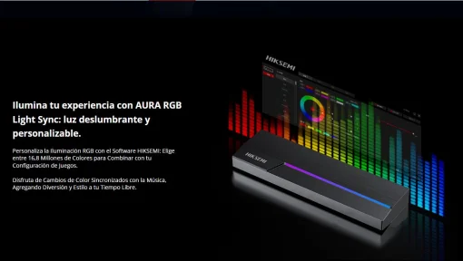 Cod. 036 Capsula HIKSEMI M.2 MDR1 P/SSD NVMe/SATA / 10Gbps / Compatible: Windows /MacOS/Linux /Android / USB 3.2 Tipo-C (Incl. cable USB-A)  / Iluminación RGB con ASUS Aura SYNC / Aluminio