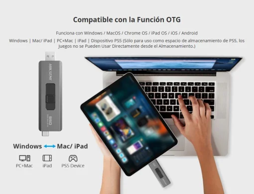 Cod. X:467 SSD Externo Dual Mini HIKSEMI SWIFT - 1TB / Interfaz: USB-A + USB-C 3.2 Gen 2 / OTG / 530MB/s Read, 450MB/s Write / Carcasa metálica