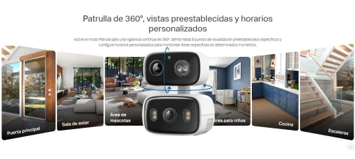 Cod. AT:379 C&aacute;mara Smart exterior/interior TP-Link Tapo C246D Dual 2K 360&deg; / Lente gran angular 125&deg; &amp; Teleobjetivo 6mm / Vista Nocturna Intelig. / Detecci&oacute;n AI (pers. masc. veh.) / Seg. autom&aacute;t. sincronizado / 8 puntos patrulla / Audio bidireccional / So