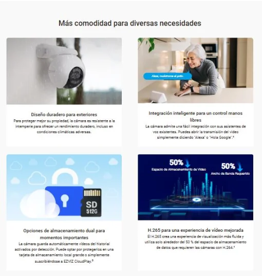 Cod. AE:745 Cámara Smart exterior EZVIZ H80x Dual 4K 360° / Vista Nocturna ColorFULL / Auto-Zoom Tracking / 2*modos patrulla / Detección humana/vehículo IA / Defensa activa / Audio bidireccional / microSD hasta 512GB / Compatible: Alexa y asst. Google
