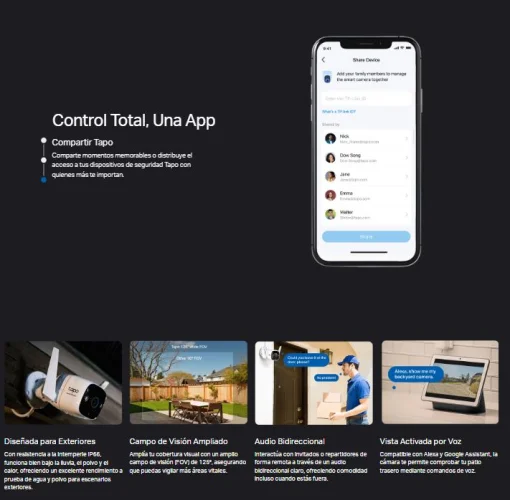 Cod. AT:368 Cámara TP-Link Tapo C325WB Wi-Fi, PoE P/Exterior 2K QHD / Visión Detallado Nocturna ColorPro / Detección AI avanzada (Pers./Masc./Veh.) / Personaliza Alarma y zonas / Audio bidireccional / Soporta microSD 512GB / Compatible: Google Home y Alex