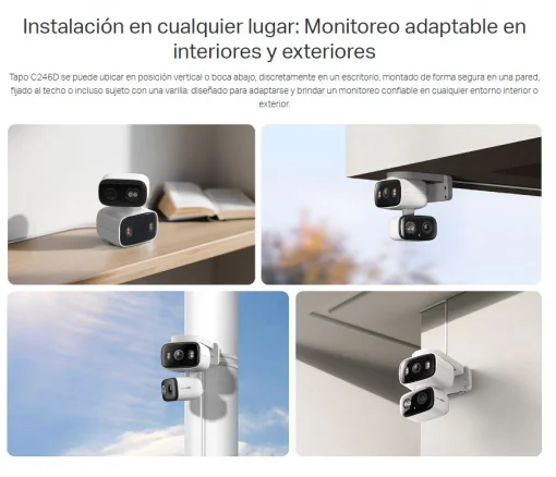 Cod. AT:379 C&aacute;mara Smart exterior/interior TP-Link Tapo C246D Dual 2K 360&deg; / Lente gran angular 125&deg; &amp; Teleobjetivo 6mm / Vista Nocturna Intelig. / Detecci&oacute;n AI (pers. masc. veh.) / Seg. autom&aacute;t. sincronizado / 8 puntos patrulla / Audio bidireccional / So