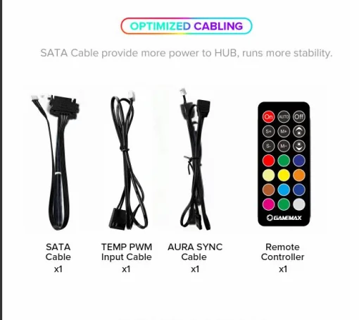 Cod 387 KIT GAMEMAX Infinity Plus White / ATX / USB3.1/USB-C / Diseño Vista Panorámica 3 lados vidrios templados / cables y tubos ocultos / admite: refri. líquida 360°, VGA 400mm / Incluye P/Armar 6*Fans total en 2*Pack ARGB 12M + Controlador RGB AURA Syn