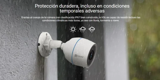 Cod. AE:374 C&aacute;mara Smart P/Exterior EZVIZ H3c FHD 1080p / H.265 / Det. Personas por IA / Visi&oacute;n nocturna IR hasta 30 m / Captura de sonido / Soporta microSD (hasta 512GB) / Resistente a la intemperie IP67 / Compatible: Alexa y asst. Google