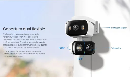 Cod. AT:379 C&aacute;mara Smart exterior/interior TP-Link Tapo C246D Dual 2K 360&deg; / Lente gran angular 125&deg; &amp; Teleobjetivo 6mm / Vista Nocturna Intelig. / Detecci&oacute;n AI (pers. masc. veh.) / Seg. autom&aacute;t. sincronizado / 8 puntos patrulla / Audio bidireccional / So