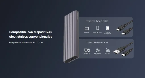Cod. 035 Capsula HIKSEMI para SSD M.2 NVMe M-key / 10Gbps / Compatibles: Windows/MacOS/Linux /Android / USB 3.2 Gen 2 Tipo-C / Aleación de aluminio Gris espacial