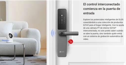 Cod. 1036 Cerradura Smart Ezviz DL05 / Wi-Fi / Desbloqueos: remoto con APP, Huellas dactilares, Tecl. num&eacute;rico, C&oacute;digos temporales / Bloqueo autom&aacute;tico, Seguridad P/Ni&ntilde;os / Alarma antimanipulaci&oacute;n / Controles con App, Verificaci&oacute;n y alertas de estados / T