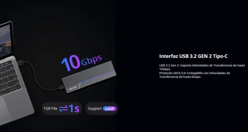 Cod. 036 Capsula HIKSEMI M.2 MDR1 P/SSD NVMe/SATA / 10Gbps / Compatible: Windows /MacOS/Linux /Android / USB 3.2 Tipo-C (Incl. cable USB-A)  / Iluminación RGB con ASUS Aura SYNC / Aluminio