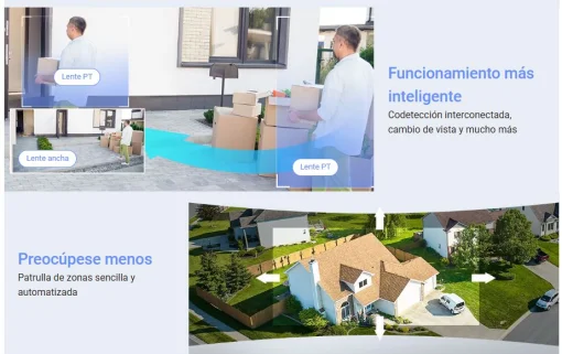 Cod. 335 Cámara Smart exterior EZVIZ H9c Dual 2K &amp; 2K 360° / Vista Nocturna Color / 2*modos patrulla / Detección humana/vehículo IA / Co-detección Seg. automát. / Defensa activa / Audio bidireccional / Soporta microSD hasta 512GB / Compatible: Alexa y ass