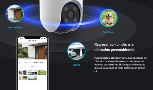 Cod. 743 C&aacute;mara Smart p/exterior 360&deg; Wi-Fi EZVIZ H8c Pro 3K / Visi&oacute;n nocturna a color / IR (hasta 30mt.) / Detecci&oacute;n Personas/Veh&iacute;culos por IA / Seguimiento Zoom autom&aacute;tico / Defensa activa / Audio bidireccional / Dise&ntilde;o resistente a la intemperie / Sopo