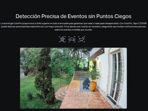Cod. AT:368 Cámara TP-Link Tapo C325WB Wi-Fi, PoE P/Exterior 2K QHD / Visión Detallado Nocturna ColorPro / Detección AI avanzada (Pers./Masc./Veh.) / Personaliza Alarma y zonas / Audio bidireccional / Soporta microSD 512GB / Compatible: Google Home y Alex