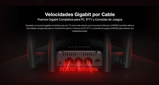 Cod. 142 Router Wireless MERCUSYS MR30G / Banda Dual AC1200 / 1.2 Gbps / 2*P/LAN Gigabit, 1* P/WAN Gigabit / (5 dBi) 4*Antenas Beamforming / MU-MIMO 2x2 / Conex. hasta 64 dispositivos    Marca	MERCUSYS Modelo	MR30G Descripción General	 WiFi Gigabit AC1200