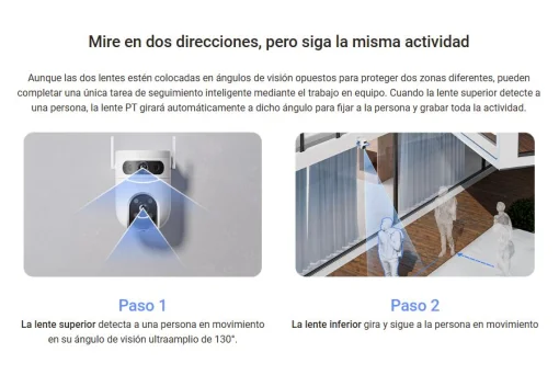 Cod. 335 Cámara Smart exterior EZVIZ H9c Dual 2K &amp; 2K 360° / Vista Nocturna Color / 2*modos patrulla / Detección humana/vehículo IA / Co-detección Seg. automát. / Defensa activa / Audio bidireccional / Soporta microSD hasta 512GB / Compatible: Alexa y ass