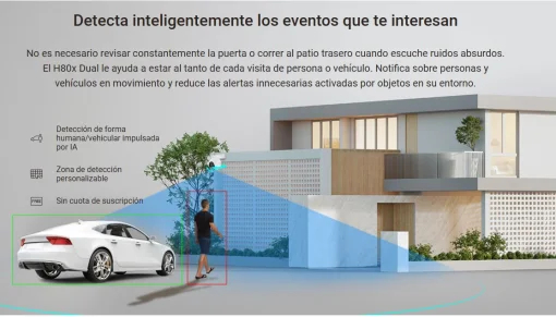 Cod. AE:745 Cámara Smart exterior EZVIZ H80x Dual 4K 360° / Vista Nocturna ColorFULL / Auto-Zoom Tracking / 2*modos patrulla / Detección humana/vehículo IA / Defensa activa / Audio bidireccional / microSD hasta 512GB / Compatible: Alexa y asst. Google