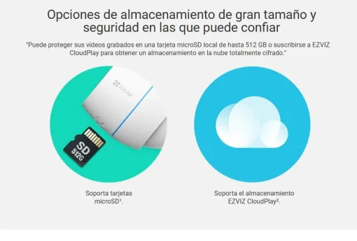 Cod. AE:374 C&aacute;mara Smart P/Exterior EZVIZ H3c FHD 1080p / H.265 / Det. Personas por IA / Visi&oacute;n nocturna IR hasta 30 m / Captura de sonido / Soporta microSD (hasta 512GB) / Resistente a la intemperie IP67 / Compatible: Alexa y asst. Google