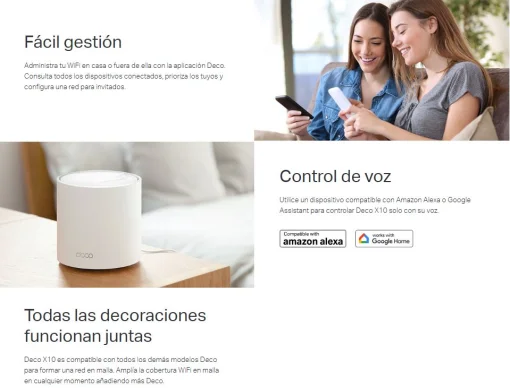 Cod. 097 Sistema Mesh Wi-Fi 6 TP-LINK DECO X10 (3-Pack) / AX1500 / tecnología OFDMA y MU-MIMO / Conecta 120 dispositivos / cubre hasta 5.600 ft² / 520m²) / Control parental / impulsado por IA / compatible: Alexa, Google Home&lt;