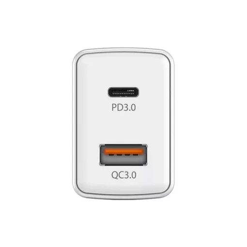 Cod. 164 Cargador de pared Genius PD-20AC 20W (Carga rápida) / dual 2*puertos 3.0 CC 5 V/3 A (1*puerto USB-A + 1*puerto USB-C) / blanco