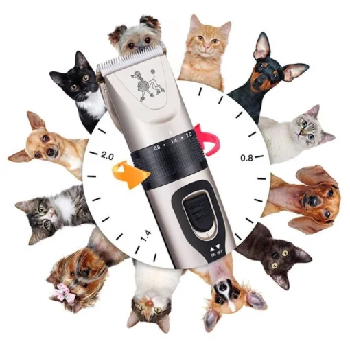 Cod. 697  Cortadora de pelo Inalámbrica para mascotas / Motor de 3v / cuchilla cerámica / 5 velocidades / Incluye: cargador, 4 peines, brocha de limpieza