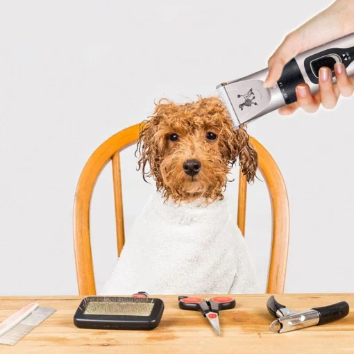 Cod. 697  Cortadora de pelo Inalámbrica para mascotas / Motor de 3v / cuchilla cerámica / 5 velocidades / Incluye: cargador, 4 peines, brocha de limpieza