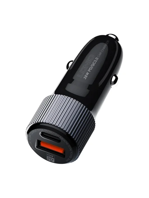 Cod. 279 Cargador P/Auto LDNIO C510Q 38W (Carga r&aacute;pida) / 2*Puertos PD + QC 3.0 ( USB-C+USB-A) / Incl. Cable USB-C, 1 m