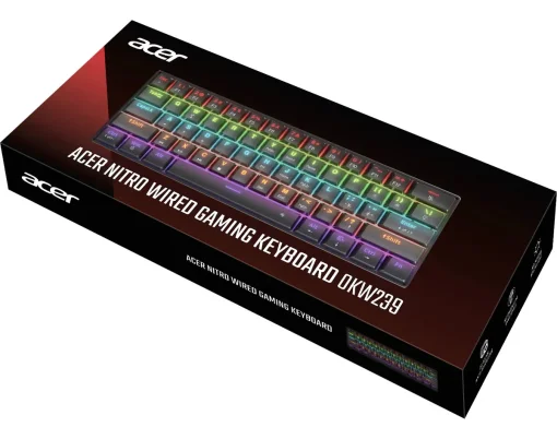 Cod. 300  Teclado Mec&aacute;nico ACER OKW239 / Switch rojo / Formato 60% Compacto / iluminaci&oacute;n RGB Arco&iacute;ris / Anti-ghosting / Cable Removible USB / 61 teclas Espa&ntilde;ol