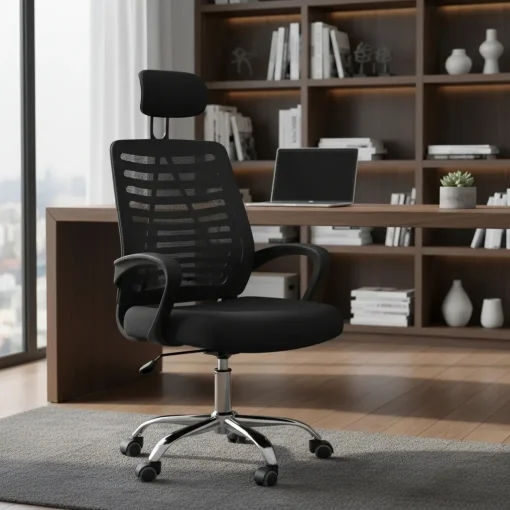 Cod. 1188 Silla de Oficina Ergon&oacute;mica / Apoya cabeza mesh / Espaldar de malla / Altura regulable / Rotaci&oacute;n 360&deg;
