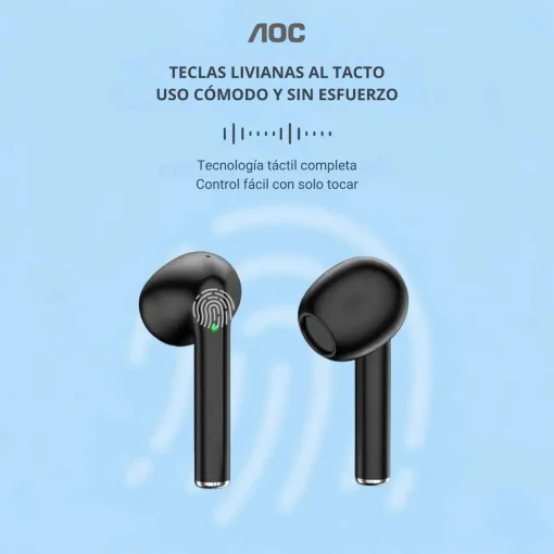 Cod. 131 Aud&iacute;fonos AOC ACT2521BK TWS / Bluetooth&reg; 5.4 / Touch Intelligent / Estilo abierto, sin almohadilla / Bat. 200mAh, USB-C