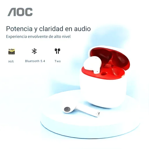 Cod. 130 Aud&iacute;fonos AOC ACT2521WT TWS / Bluetooth&reg; 5.4 / Touch Intelligent / Estilo abierto, sin almohadilla / Bat. 200mAh, USB-C