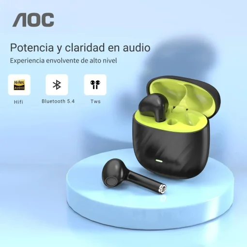 Cod. 131 Aud&iacute;fonos AOC ACT2521BK TWS / Bluetooth&reg; 5.4 / Touch Intelligent / Estilo abierto, sin almohadilla / Bat. 200mAh, USB-C