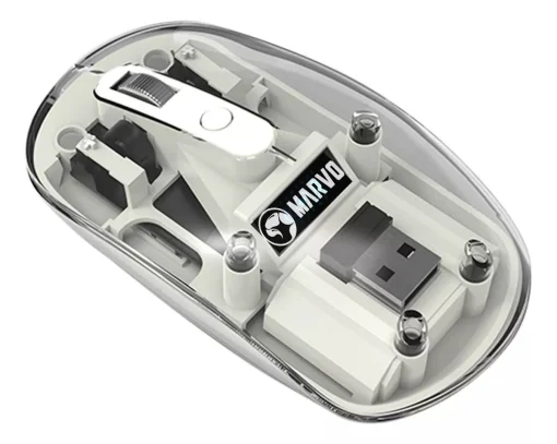 Cod. GM:241  Mouse MARVO M810W WH Transparente / Dual Inalámbrico 2.4G + Bluetooth 5.2 / 1600DPI / 4 botones / batería 300mAh