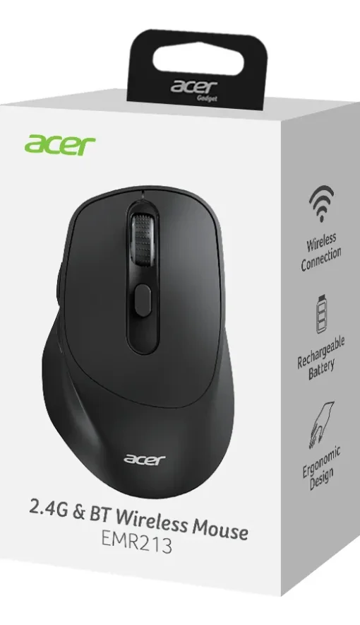 Cod. 296 Mouse Inal&aacute;mbrico ACER OMR268 BK / Dual (2.4G &amp; Bluetooth&reg; 5.2) / 1600 DPI / 4 botones / Dise&ntilde;o Ergon&oacute;mico / Bat. Recargable (500mAh)