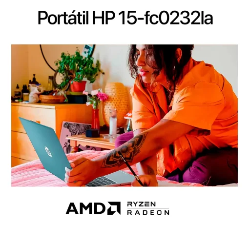 Cod. 1834 HP 15-fc0232la / AMD Ryzen&trade; 3 7320U / 8GB LPDDR5 / 512 GB PCIe&reg; NVMe&trade; / 15.6" FHD (1920 x 1080) / FreeDOS / Wi-Fi 6 &amp; BT&reg; 5.4 / C&aacute;m. FHD 1080p / Teclado Espa&ntilde;ol num&eacute;rico / Azul claro luna