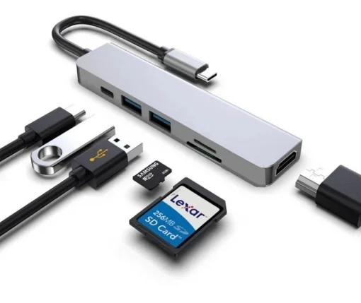 Cod. B:377 Hub Multipuertos 6en1 / Interfaz: USB-C a 1*HDMI 4K, 2*USB-A 3.0, 1*USB-C PD, Lector de tarjetas 1*SD &amp; 1*Micro SD (TF) / Plug &amp; play