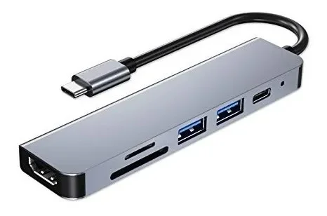 Cod. B:377 Hub Multipuertos 6en1 / Interfaz: USB-C a 1*HDMI 4K, 2*USB-A 3.0, 1*USB-C PD, Lector de tarjetas 1*SD &amp; 1*Micro SD (TF) / Plug &amp; play