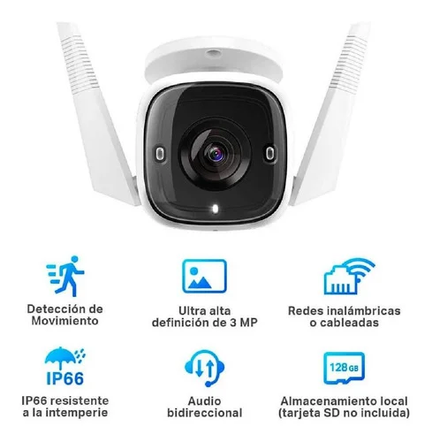 Cod. 168 C&aacute;mara TP-Link Tapo C310 Wi-Fi de Seguridad para Exteriores /3 MP/ detector de movimiento con Visi&oacute;n nocturna hasta 30Mts./Audio bidireccional / IP66