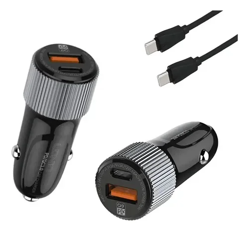 Cod. 279 Cargador P/Auto LDNIO C510Q 38W (Carga r&aacute;pida) / 2*Puertos PD + QC 3.0 ( USB-C+USB-A) / Incl. Cable USB-C, 1 m
