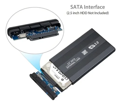 Cod.015 Capsula para Disco Duro Externo SATA 2.5" / USB 3.0 HDD/SSD / Aluminio / Black
