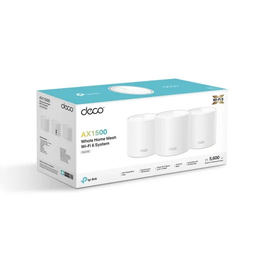 Cod. 097 Sistema Mesh Wi-Fi 6 TP-LINK DECO X10 (3-Pack) / AX1500 / tecnología OFDMA y MU-MIMO / Conecta 120 dispositivos / cubre hasta 5.600 ft² / 520m²) / Control parental / impulsado por IA / compatible: Alexa, Google Home&lt;